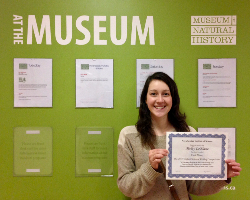 Molly with NSIS First Place Essay Certificate at the Natural History Museum